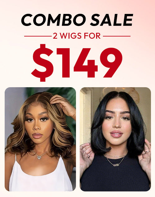 $149=2 WIGS|14" Highlight Brown Wavy Bob 4x4 Lace Wig+12" Curtain Bangs Layered Straight Bob 7x5 Pre Cut Lace Wig Flash Sale