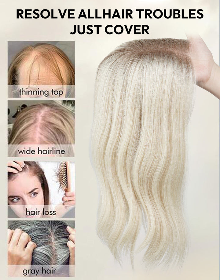5.5"x6" Wavy Fine Mono Human Hair Topper Seamless Clip-In Coverage For Thinning Hair