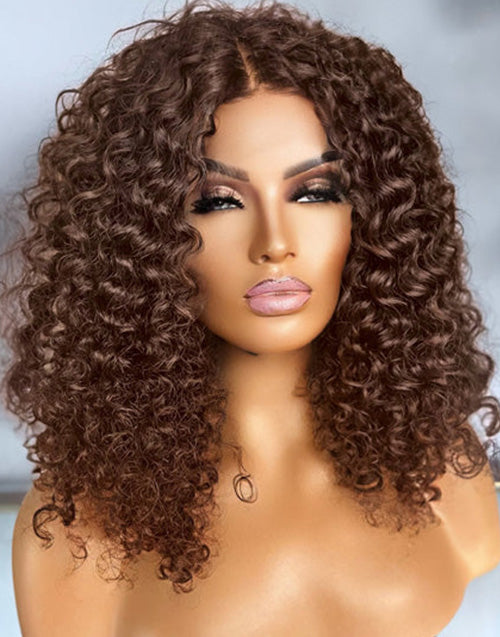 Tammy- Attractive Chocolate Brown Curly 13x4 Lace Frontal Bob Human Hair Wig Double Drawn Glueless Wig