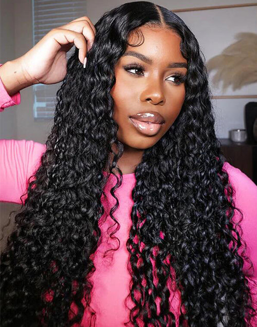 With Drawstring Water Wave Pre Cut 7x5 Lace Glueless Wigs Human Hair