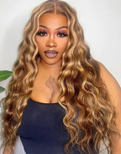 Maia- Pull Go Wig Highlight Honey Blonde Loose Deep Wig With Drawstring 7x5 Pre Cut Lace