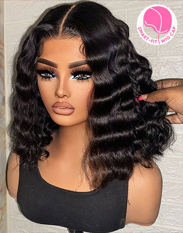 Meroy- Smart-Fit Pull Go Short Bob Crimp Wave Glueless Human Hair Wig 5x5 Pre Cut Lace