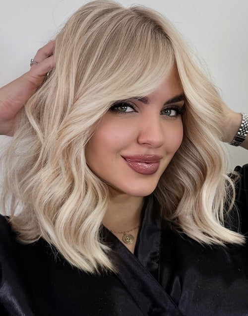 Lucia- Highlight Mixed Ash With Blonde Beach Wavy Bob True-Hold Glueless Wig For Women