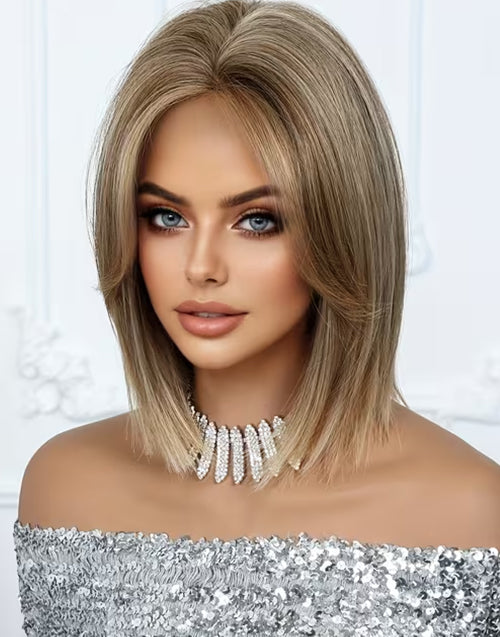 Jeni- Golden Brown Curtain Bangs Straight Bob 13x4 Lace Wig For Women True-Hold Glueless Wig