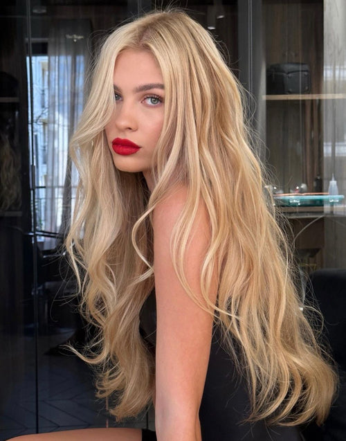 26" Golden Blonde Mixed Ash Brown Wavy Wig 13x6 Lace Flash Deal