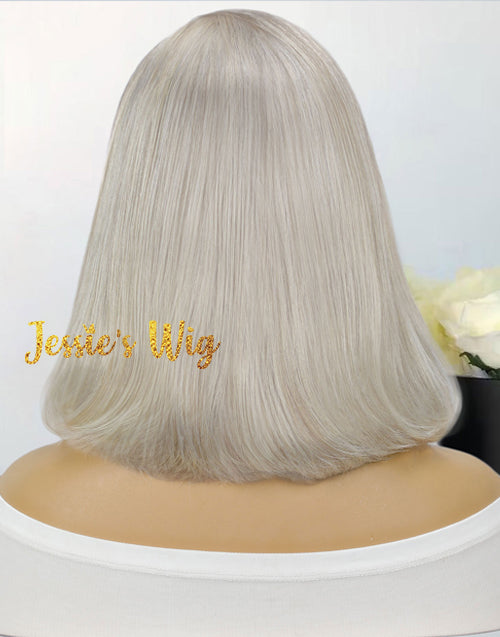 Lay-Layered Bob Natural Highlight Ash Blonde With Dark Roots Color Wig Collar bone length haircuts