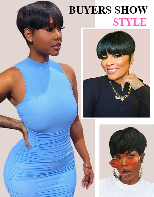 Ola- Bowl Cut Hairstyle Pixie Cut Human Hair Wigs With Fringe Short Fluffy Mushroom Bangs Wig For Women