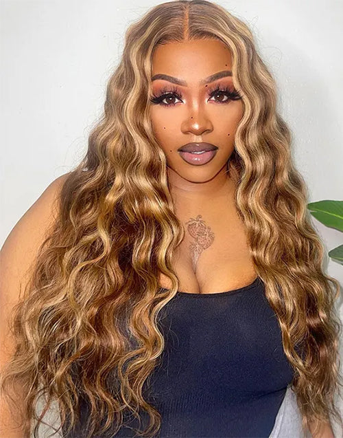 Maia- Pull Go Wig Highlight Honey Blonde Loose Deep Wig With Drawstring 7x5 Pre Cut Lace