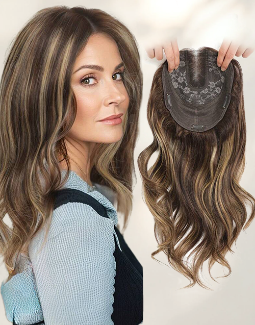 16" 7.5x7.5inch Large Base Highlights Hair Toppers For Women Zero-Net Real Human Hair Toppers With Thinning Hair For Daily Wear