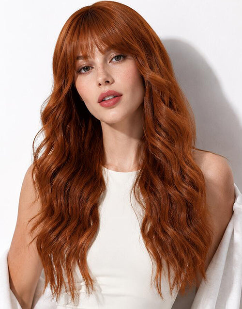 Tinay- Ginger Brown Luxury Water Falll Hair Wig With Bangs Remy Human Hair Wigs For Women