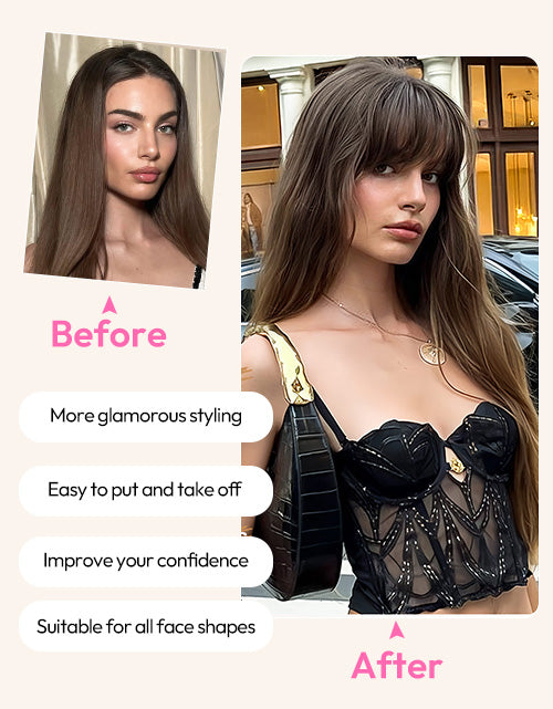 Medium Brown Color Clip in Bangs Real Human Hair Clip On Bangs Daily Wear