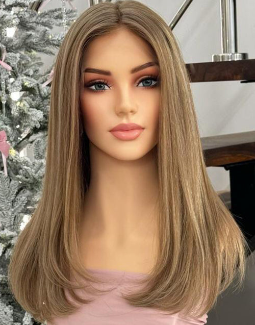 Suma- Ombre Highlight Blonde 13x4 Lace Front Wig Straight Wig Middle Length For Women Premium Natural Matte Look