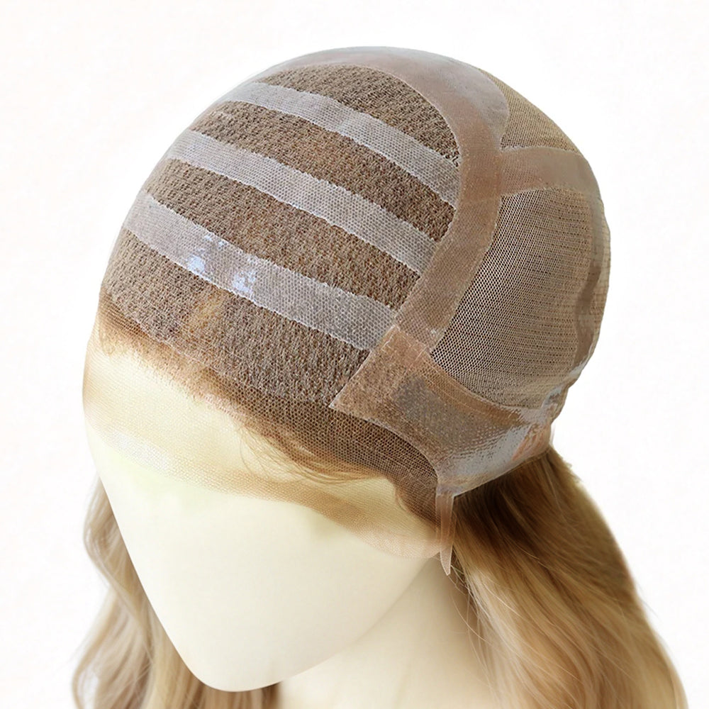 Medical Full Lace Wig Honey Blonde Highlight Human Hair Wigs With Full Hand-Tied Silicone Base Cap 18"