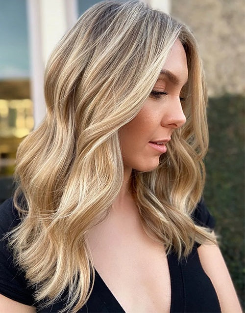 Etta- Luxury Warm Light Blonde Balayage Wavy Lace Front Wig For Women True-Hold Gluless Cap