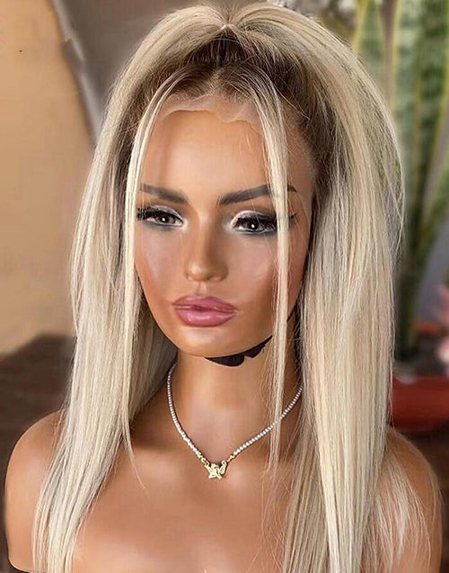 Ombre Blonde 13x6Lace Front Straight Wig Can Do Half Up High  display picture 2