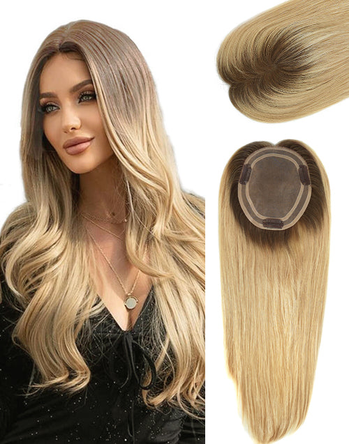 Ombre Blonde Mono Topper with Clips Jessie's Wig Human Hair Piece Toupee
