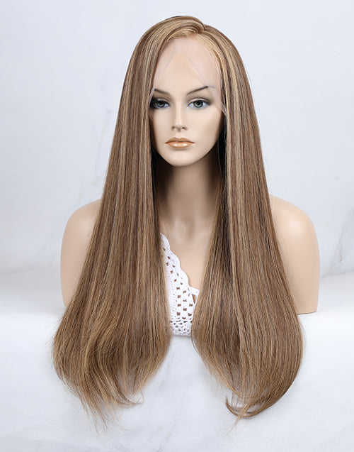Janice-Custom Made European Processed Human Hair Highlight Brown 8.5x5.5 Lace Wig