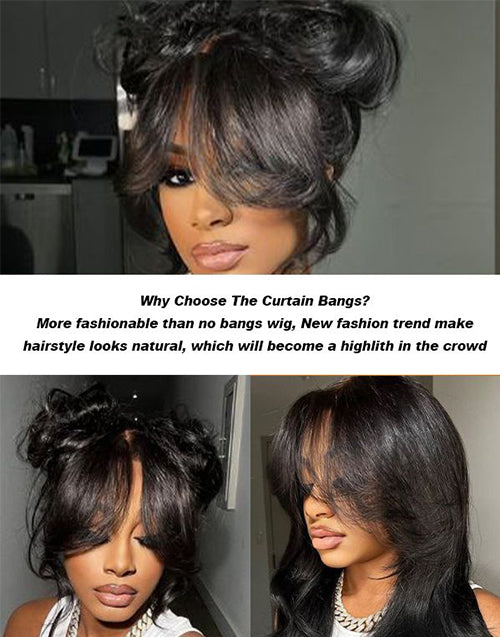 Damla- Smart-Fit Pull Go 7x5 Pre Everything New Curtain Bangs Glueless Lace Wig Trendy Style Human Hair Wigs