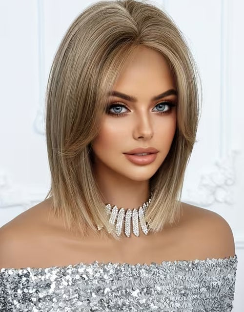 Jeni- Golden Brown Curtain Bangs Straight Bob 13x4 Lace Wig For Women True-Hold Glueless Wig