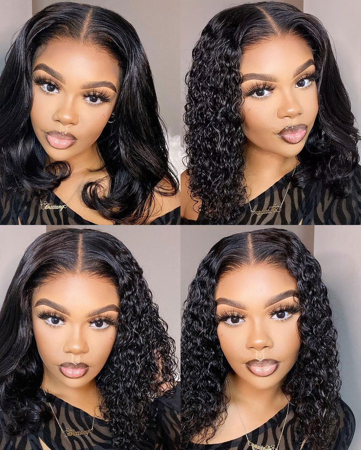 Sandra- Wet and Wavy | Water Wave 7x5 Pre Cut Lace Glueless Middle Part Short Wig Human Hair
