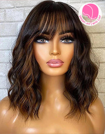 Cathy- Smart-Fit Pull Go Glueless Wig 13x5 6X5 Brown Highlight Wigs With Bangs Loose Wavy Pre Everything Wigs