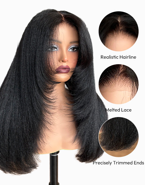Valencia- Pull Go Glueless Wig Layer Cut Kinky Straight Human Hair Wig Pre Cut Lace