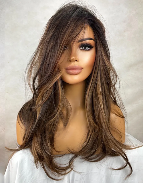 18" 24" Ombre Brown Highlight Wavy 360 Lace Wig Dark Roots For Women Flash Deal