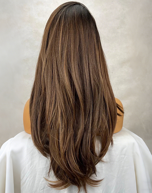 Farah- Ombre Brown Highlight Wavy 360 Lace Wig Dark Roots Luxury Wig For Women