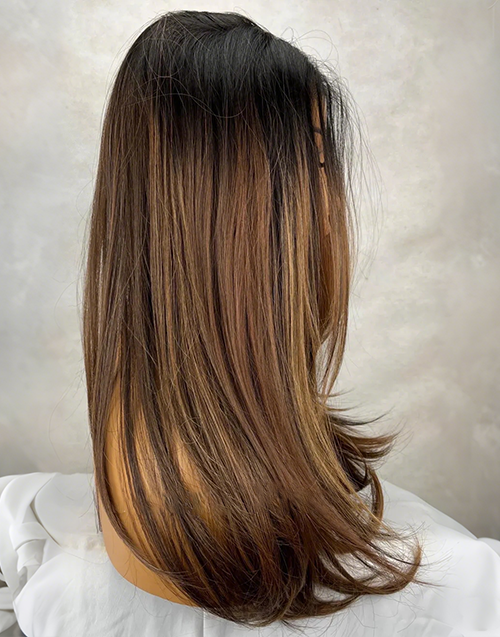 Farah- Ombre Brown Highlight Wavy 360 Lace Wig Dark Roots Luxury Wig For Women
