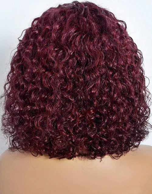 Veridian- Dark Burgundy 99J Curly Bob Wigs With Bangs for Women Glueless Human Hair Wig