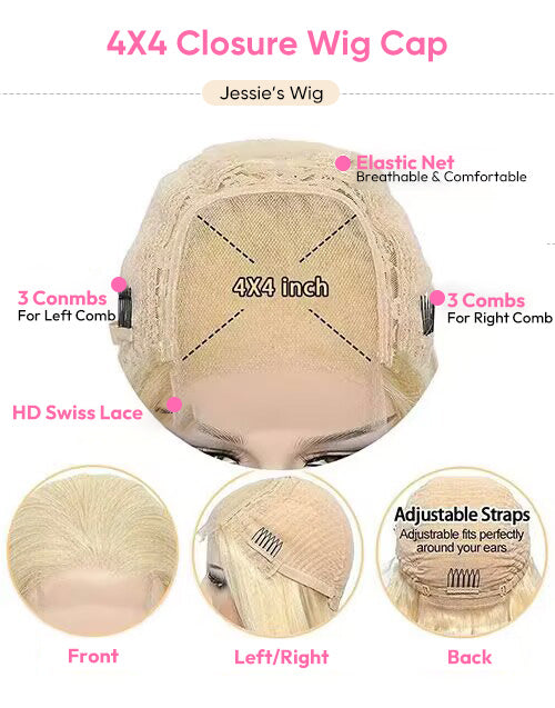 Callie- Golden Ash Blonde Color Straight Pre-cut 13x6 Lace Glueless Wig