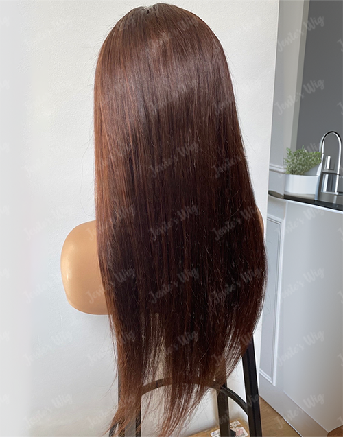 Mia-Brunette Updo Ponytail Full Lace Straight Brown Human Hair Wig For Daily Wear