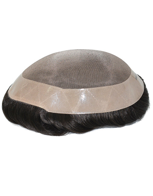 6"x8" Toupee for Men Fine Mono With 1" Poly Coating in Perimeter Indian Human Hair