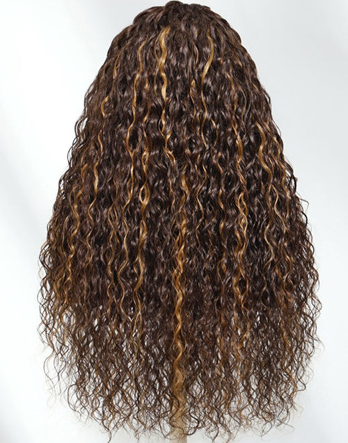 Elia- Smart-Fit Pull Go Piano Brown Highlight Curly 13x5 Pre Cut Lace Wig With Invisi Drawstring