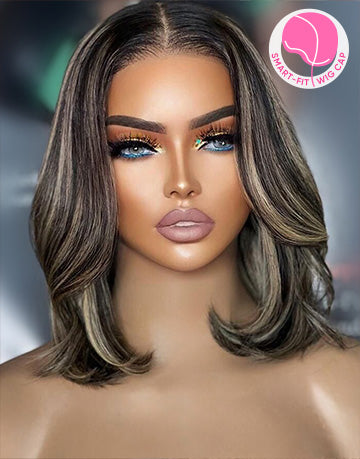 Helen- Smart-Fit Pull Go Highlight Honey Short Wavy Bob 13x5 Pre Everything Wig Human Hair Glueless Wig