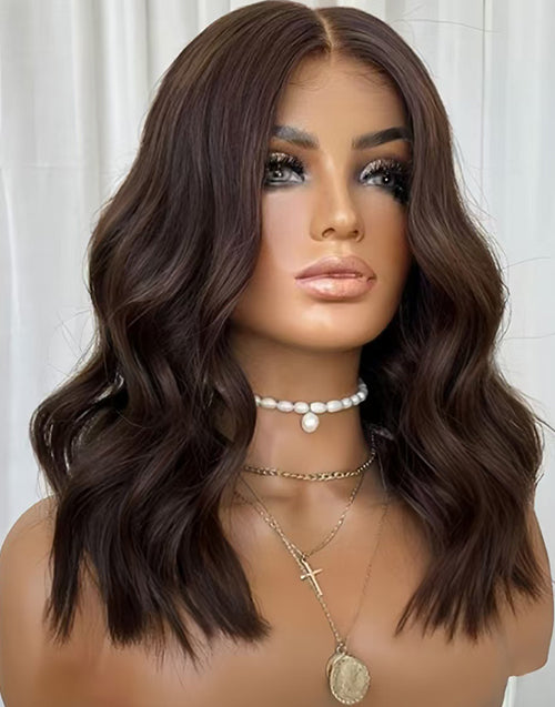 Alani-Brown Color Middle Length Wavy Real HD Lace Glueless 5.5x5.5 Lace Wig For Women
