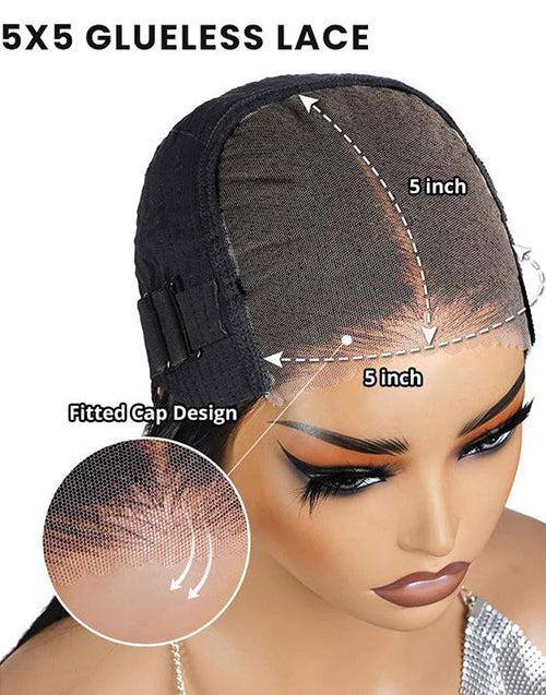 Gail- Short Loose Wavy Bob 5x5 Pre Cut Lace Wig Glueless Human Hair Wig Natural Black