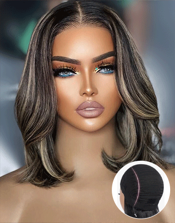 Helen- Smart-Fit Pull Go Highlight Honey Short Wavy Bob 13x5 Pre Everything Wig Human Hair Glueless Wig