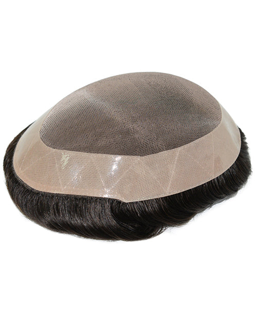 6"x8" Toupee for Men Fine Mono With 1" Poly Coating in Perimeter Indian Human Hair