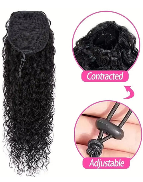 Water Wave Drawstring Ponytail Human Hair Clip in Hair Extension Ponytail For Women