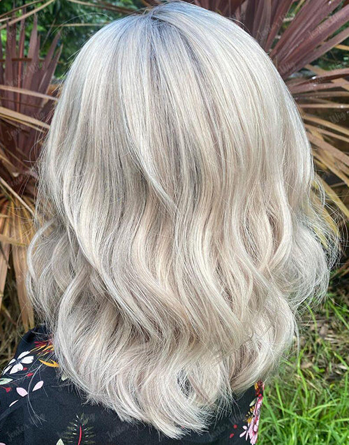 Summer-Platinum Ash Blonde Bob 4x4 Lace Wavy Wig Glueless Human Hair Wig