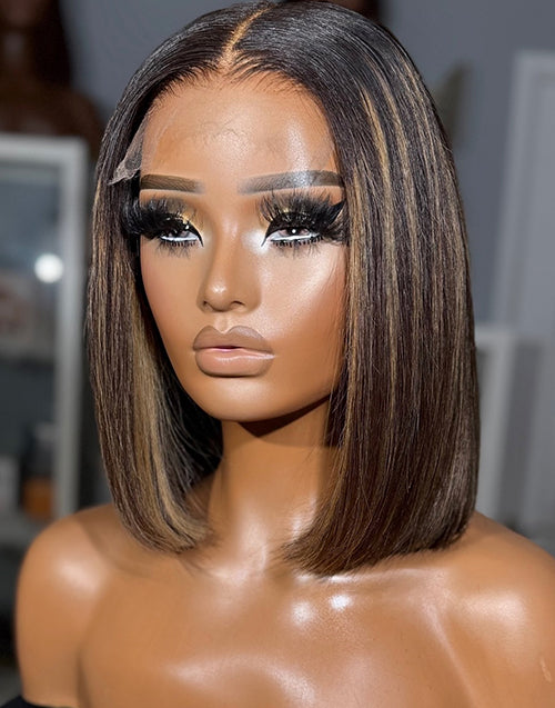 Alisha- Golden Highlights Straight Bob Wig Human Hair Glueless 13x5 Pre Everything Wig