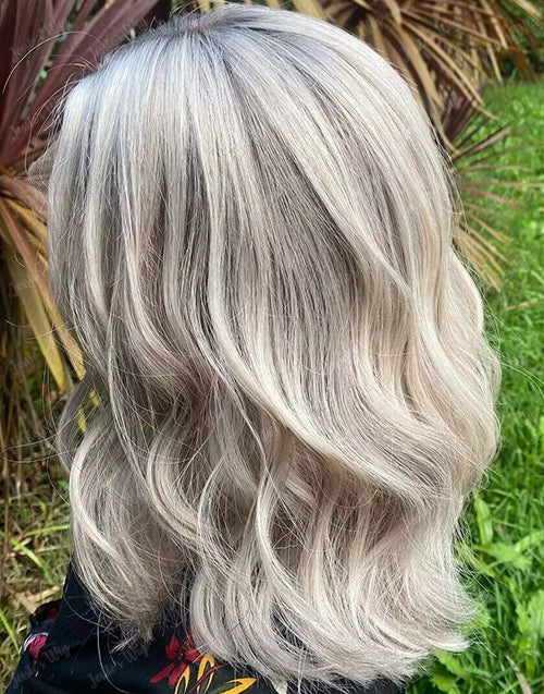 Summer-Platinum Ash Blonde Bob 4x4 Lace Wavy Wig Glueless Human Hair Wig