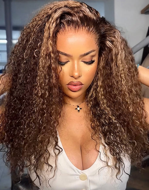 Cyra- Invisi Strap Snug Fit Skin Lace Pre Everthing 360 Wig Brown Highlights Water Wave Wig