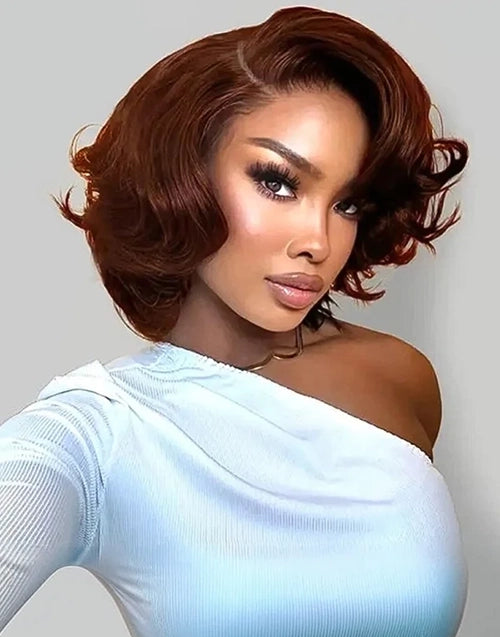 Niamh -Pre Cut 7X5 Glueless Blow Out Copper Brown Black Color Bob Human Hair Wig