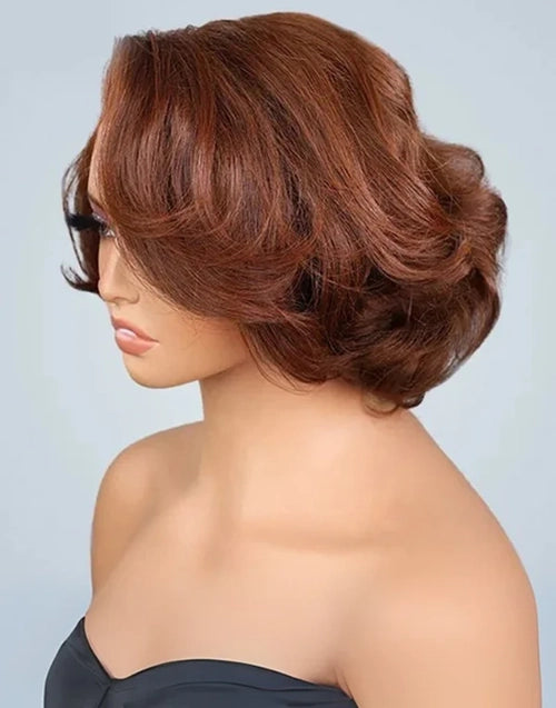 Niamh -Pre Cut 7X5 Glueless Blow Out Copper Brown Black Color Bob Human Hair Wig
