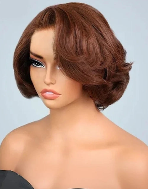 Niamh -Pre Cut 7X5 Glueless Blow Out Copper Brown Black Color Bob Human Hair Wig
