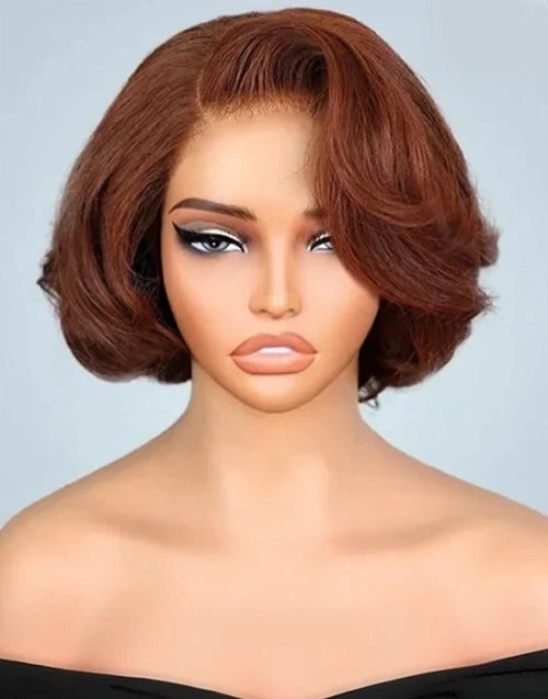 Niamh -Pre Cut 7X5 Glueless Blow Out Copper Brown Black Color Bob Human Hair Wig