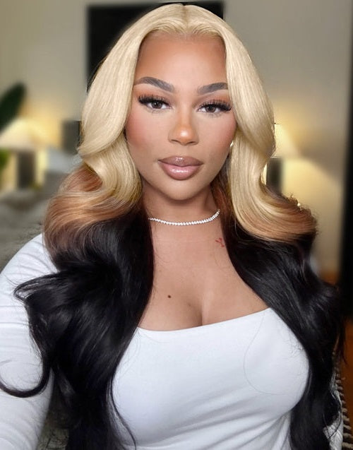 26" Ombre Blonde 3 Shades Body Wave 13x4 Lace Wig 250% Density Flash Deal