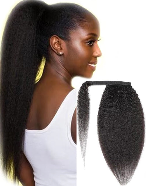 Kinky Straight Ponytaill Extensions Human Hair Wrap Around Clip in Ponytail Hair Extensions for Women